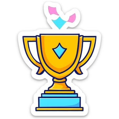 Trophy with confetti celebration for good job sticker