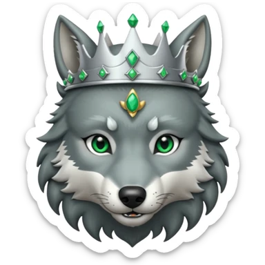 wolf with silver crown with emeralds sticker