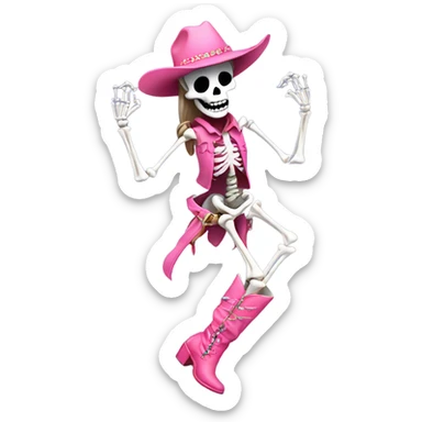 skeleton dancing in pink cowgirl boots sticker