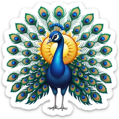 Realistic 🦚 with a sun behind it sticker
