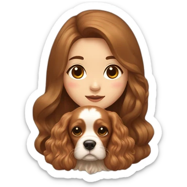 korean girl in long brown hair sits with caramel cocker spaniel sticker