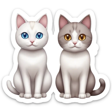 Two cat, one is white with different eyes color, another one is brown and gray and white. sticker