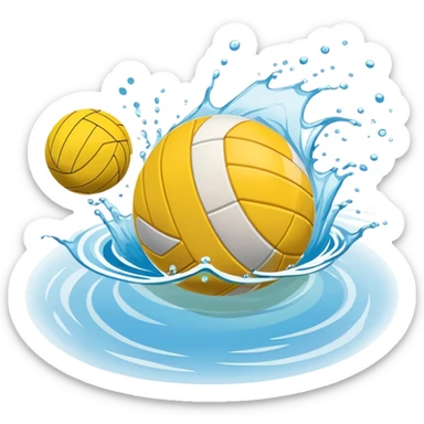 An icon featuring a yellow water polo ball floating on the water with goals in the background, inside a swimming pool. The design includes splashes and ripples, symbolizing the fast-paced action and strategy of water polo. Transparent background highlights. sticker