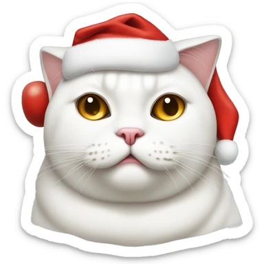 Fat white cat with sore eye wearing a Santa hat  sticker