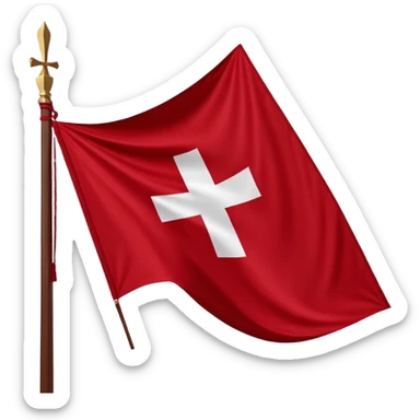 Bandera rectangular con fondo blanco liso. En el centro, una cruz de Borgoña en forma de aspa diagonal, hecha de dos ramas desgajadas con nudos y bordes irregulares. Color rojo oscuro intenso. Estilo plano y heráldico, sin sombras, sin texturas, sin texto ni elementos adicionales. sticker