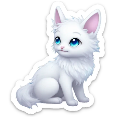 Edgy Cute Cool Kawaii gorgeous sparkly ethereal white fantasy animal with blue eyes sona with flowers and butterflies sticker