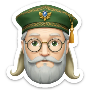 Dumbledore wear green scotland Tam o'shanter cap with decorative patterns, wear glasses, very long beard sticker