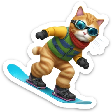 Cat snowboarding sticker