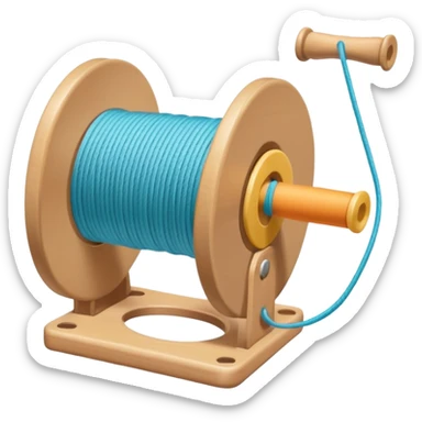 showing a hand neatly winding thread around a spool, yarn reel, or cable roll — showing the action of wrapping or coiling something around — smooth motion lines indicating circular movement, clean colorful emoji-style design sticker