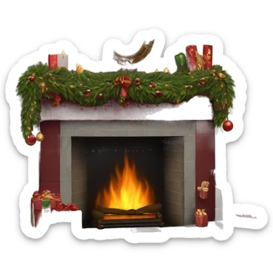 Realistic decorated burgundy Christmas fireplace sticker