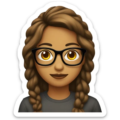 chica con lentes, pelo castaño oscuro  ondulado largo ocn laptop sticker