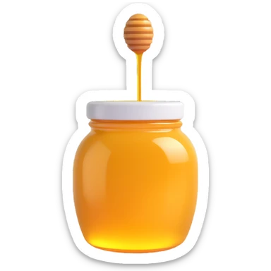 3D emoji style honey jar, upright, golden honey visible, simple and expressive sticker