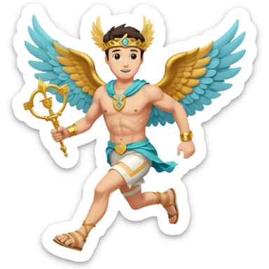 a guy (hermes) running with his caduceus and a petasos on his head (winged helmet) sticker