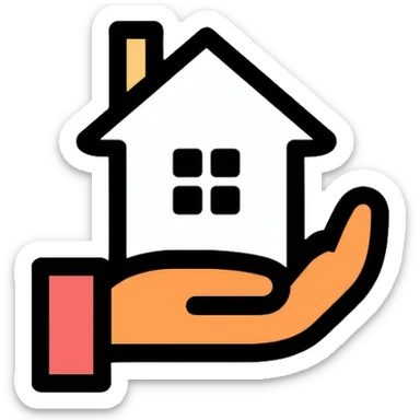 A hand holding a small house, minimalist logo for homelessness support sticker