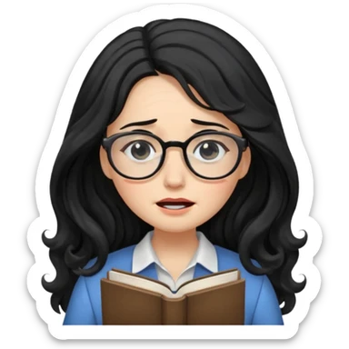 Long Hair Women with Book, Black wavy hair, crying

 sticker