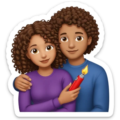 cuddling couple, male with lighter skin , brownskin girl with curly hair sticker