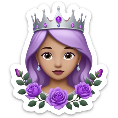 Purple shadow rose flower silver circle plaque with silver tiara sticker
