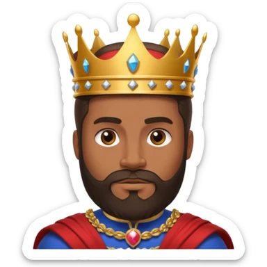vull un perosnatge estil bimoji que sigui alt i fort amb una musculatura marcada i poderosa. Té una barba espessa i el cabell arriba fins a l'alçada del coll. Se'l representa amb la indumentària real i una corona al cap. sticker