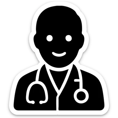 male doctor flat icon style, minimal details, white coat, stethoscope, simple and clean design sticker