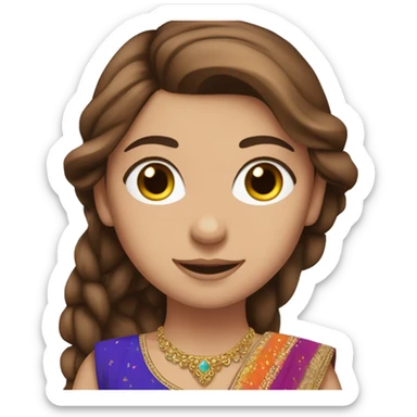 Beautiful white girl with long brown hair and brown eyes wearing lehenga sticker