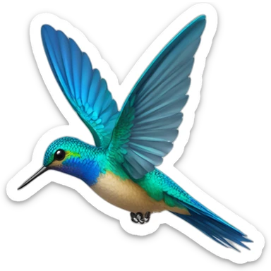Colibri volando de perfil totalmente azul con cara humana de hombre sticker