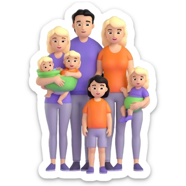 family with blond dad, brunette mom, blonde son, daughter with black hair, and a baby sticker