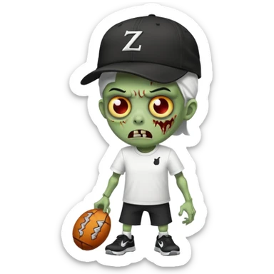 A zombie wearing a white Nike shirt, a black Nike cap, sticker