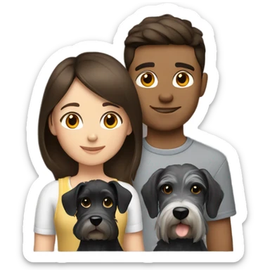 brunette girl with brunette boy with a schnauzer  sticker