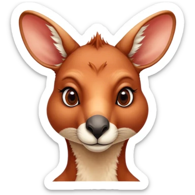 Cinematic Noble Adult Red Kangaroo Portrait Emoji, Poised and regal, with a robust, muscular build, tawny reddish fur, and a distinctive red kangaroo-shaped head featuring a slightly elongated snout, prominent ears, and keen, observant eyes, Simplified yet sharp and sophisticated features, highly detailed, glowing with a warm, sunlit glow, high shine, intelligent and commanding, stylized with an air of outback authority, focused and vigilant, soft glowing outline, capturing the essence of a watchful guardian that seems ready to bound out of the screen with effortless power! sticker
