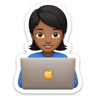 make an emoji of a black hair developer behind laptop sticker