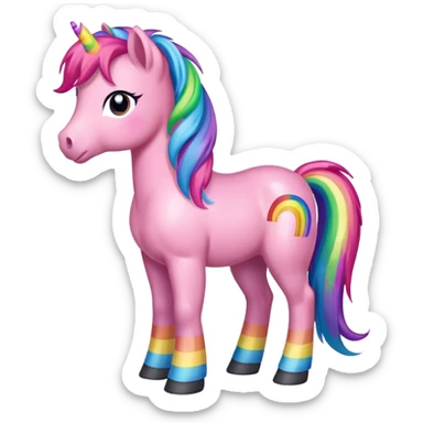 pink pony with rainbow hair full height standing sticker