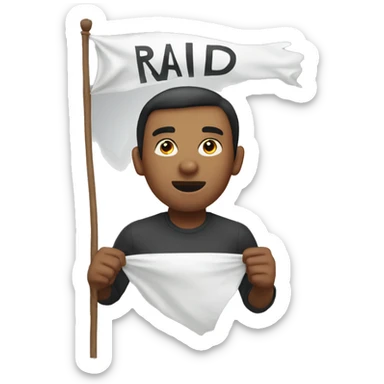 holding up a banner with the word Raid on it sticker