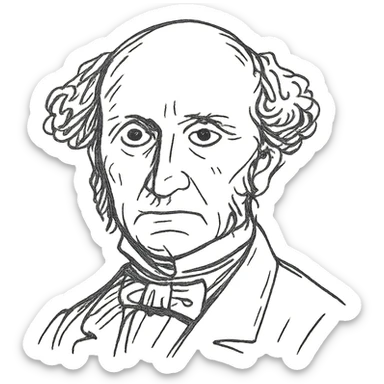 a hand drawn black outline portrait of philosopher John Stuart Mill with similar-sized eyes based a famous portrait of him sticker