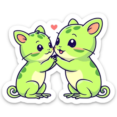 Baby frog and baby kitten very cute kissing sticker