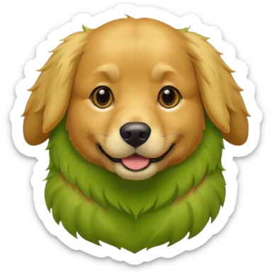 green dog extra furry golden retriever. The dog fur is green sticker