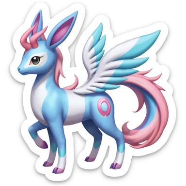 Ponyta-Meloetta-Sylveon-Dialga-Suicune-Palkia-fusion-animal-hybrid-creature, full body  sticker