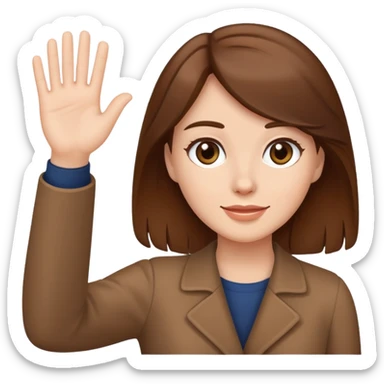 Brown haired woman waving bye sticker