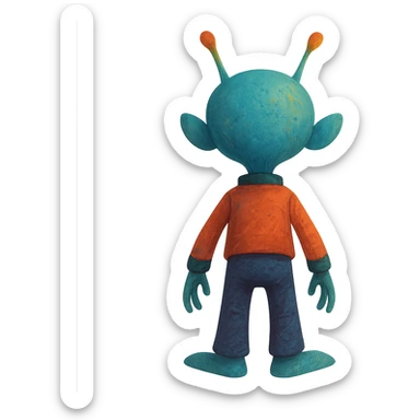 alien character, seen from behind, creative design, imaginative style, stylized illustration, rear view, back view sticker