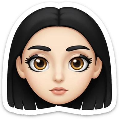 Eye black and big, eyelashes long, eyebrows black, skin white, and so beautiful hair long and black sticker