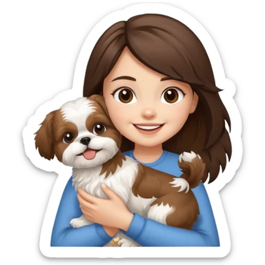 happy brunette girl carrying happy Shih Tzu sticker