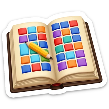 an open book with a dark cover. on the pages of the book, there are examples of tiles in bright colors sticker