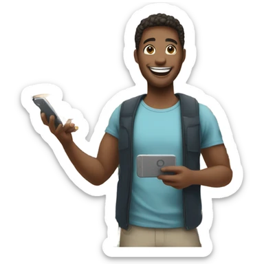 happy person picking up food on a smartphone  sticker