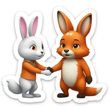 Bunny and fox holding hands sticker