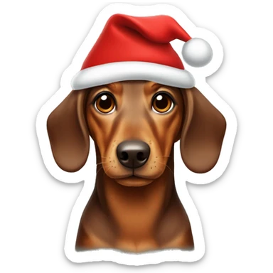 Brown Dashund with Christmas hat sticker