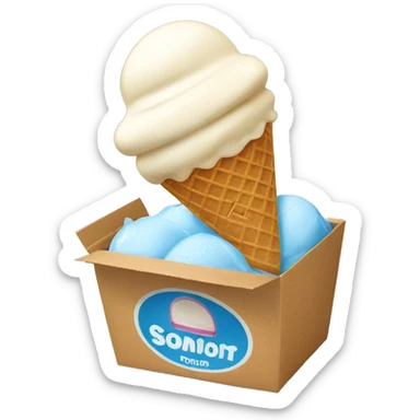 Scooping ice cream from a box sticker
