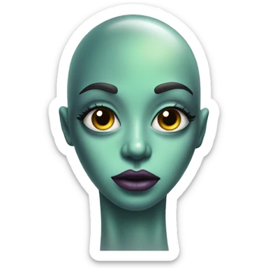 Alien with mascara and lipliner and lip gloss on face sticker