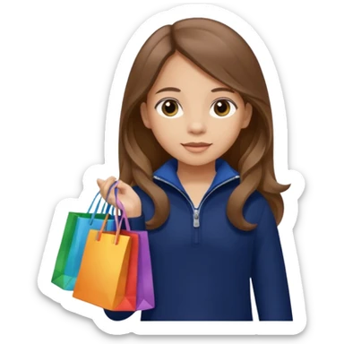 A little girl (he usually calls her baby), who is obsessed with shopping and luxury brands and holds a dozen of bags, she wears navy blue half zip sweater and holds 10 bags and she has long brown hair  sticker