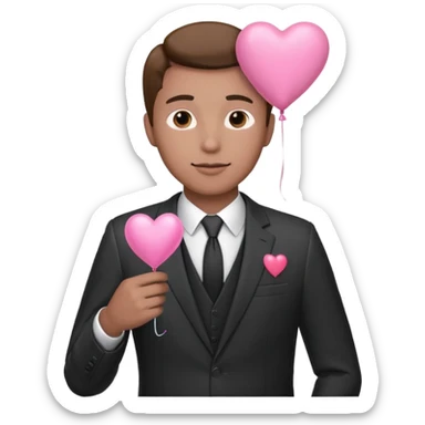 male with suit holding pink heart balloon sticker
