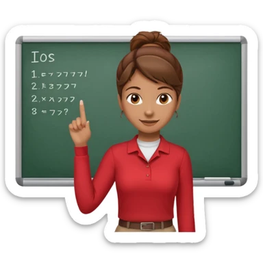 Happy instructor female brown hair whit board hair up red shirt sticker