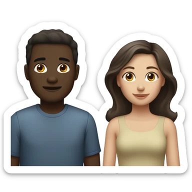 A couple. Woman with dark skin and brown hair. Man with pale skin and dark brown hair. sticker